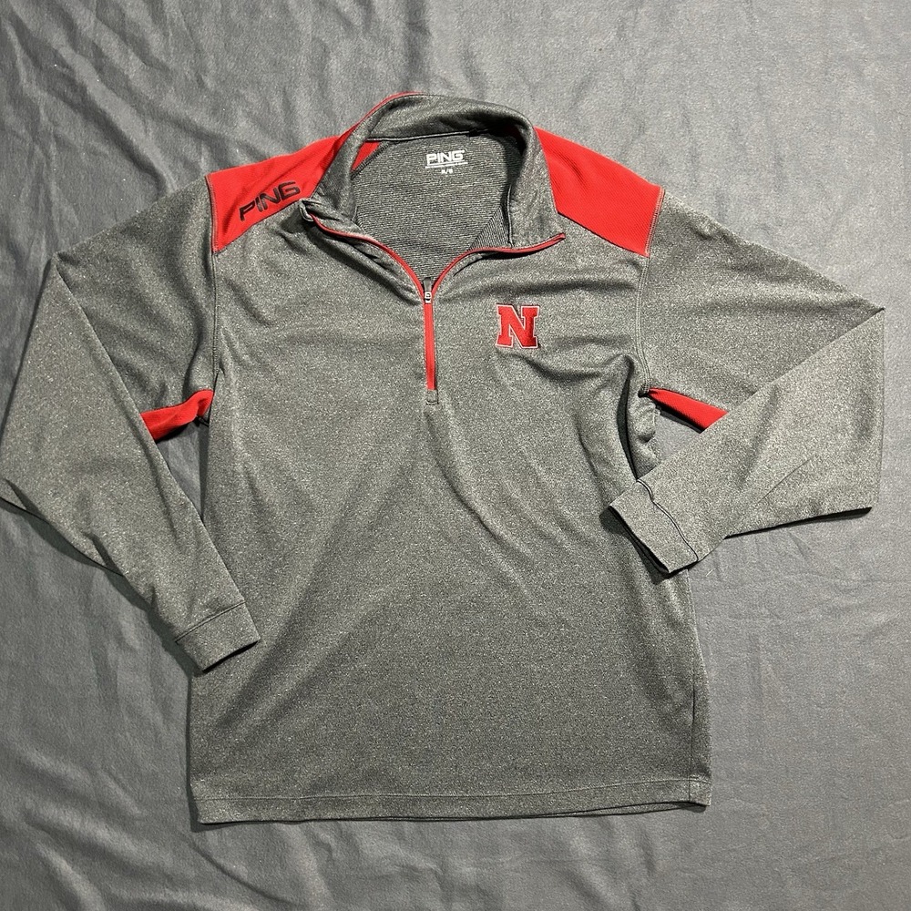 Ping Nebraska Cornhuskers Pullover 1/4 Zip Long Sleeve Golf Gray Mens Size‎ M